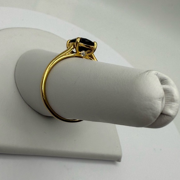 Vintage Sterling Silver 925 Vermeil Black Onyx Solitaire Ring Size 7.5 - Picture 7 of 7